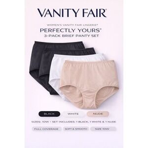 Vanity Fair Perfectly Yours 3-Pack Brief Panty Set Black White Nude Size 10W NEW